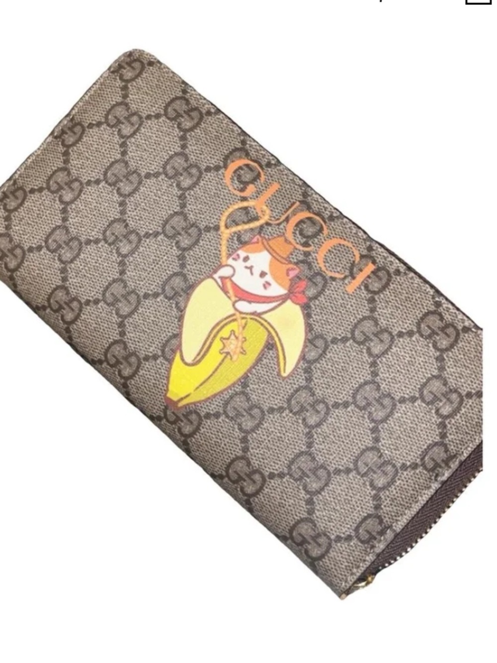 Gucci Beige Monogram Canvas Wallet with Yellow Graphic Accent